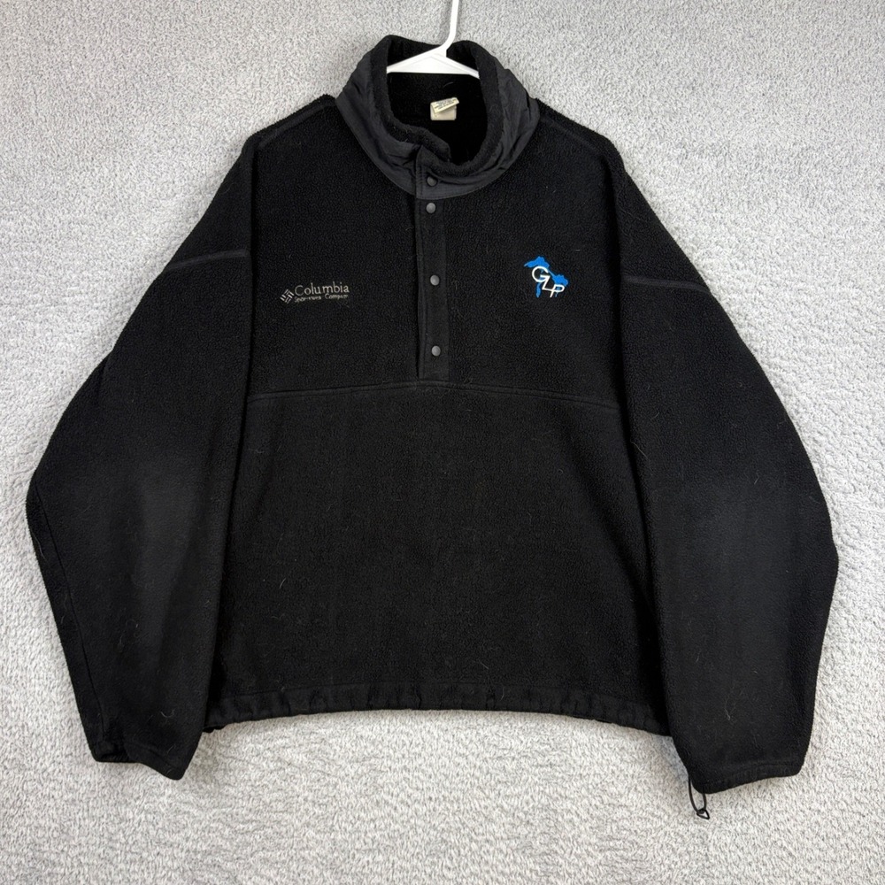 Vintage Columbia Fleece Pullover Mens XL Black GLP Logo Snap T Made in USA Gorp
